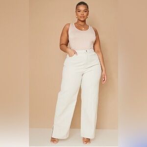 Pretty Little Thing Plus Size Sand Split Hem Jeans Size US14/UK18